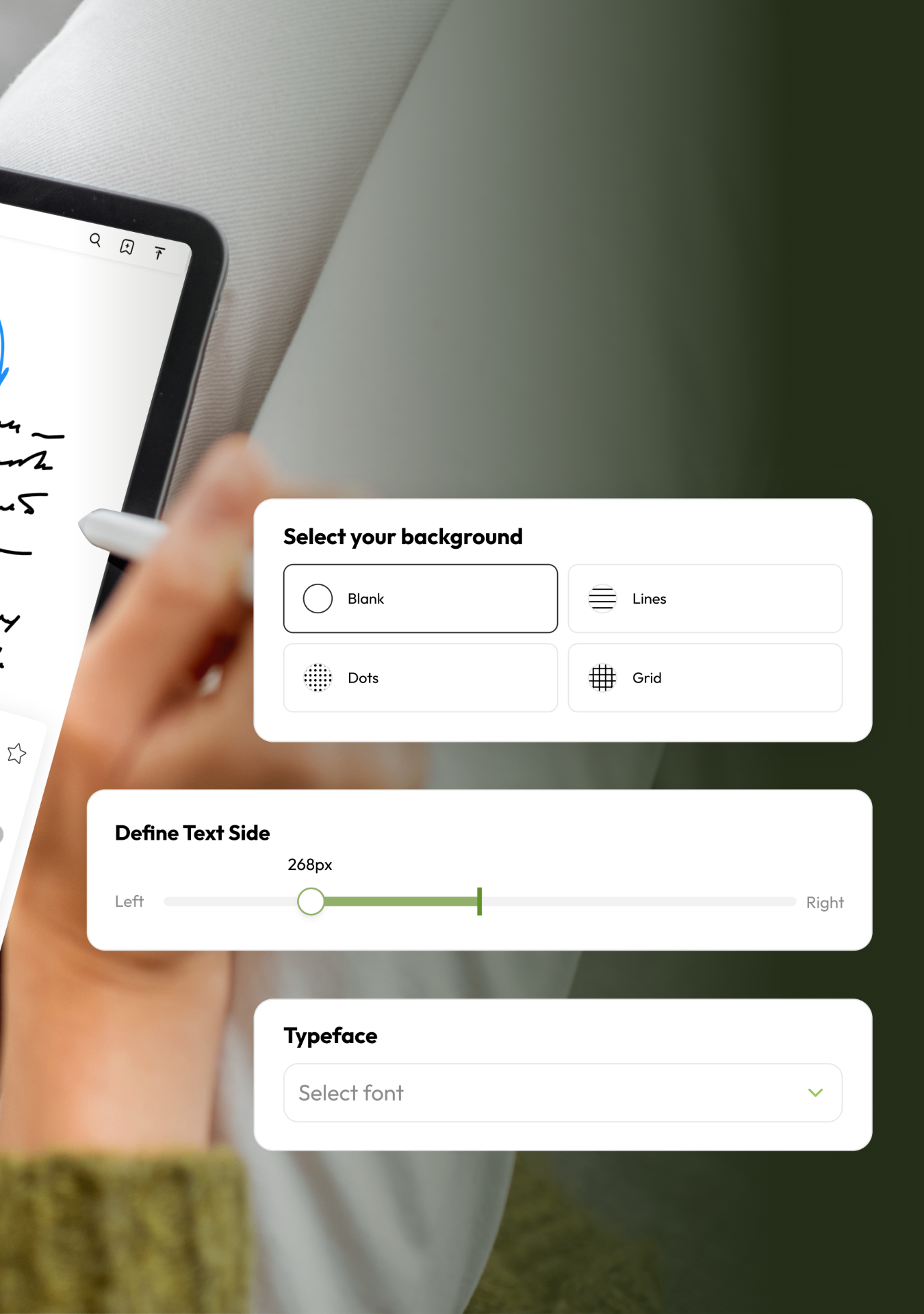 Pencil Bible customization controls for background, text side, and typeface